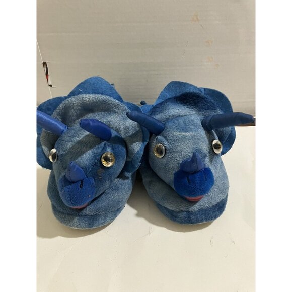 Build A Bear Kids Size XL 3-4 Blue Slip On Triceratops Dinosaur Slippers - Picture 1 of 7